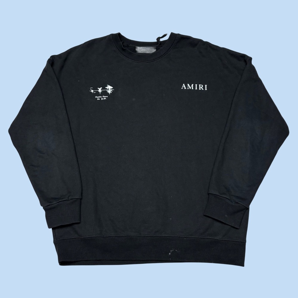 Amiri Mens Black Botanical Graphic Logo Distressed Cotton Sweatshirt L